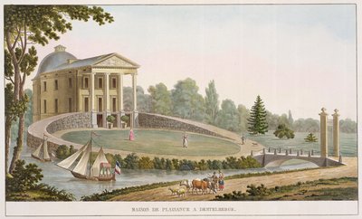 Maison de Plaisance på Destelberge, fra 'Valg av de mest fremragende monumentene, bygningene og husene i kongeriket Nederland' av Pierre Jacques Goetghebuer, utgitt 1827 (akvatint) av Pierre Jacques Goetghebuer